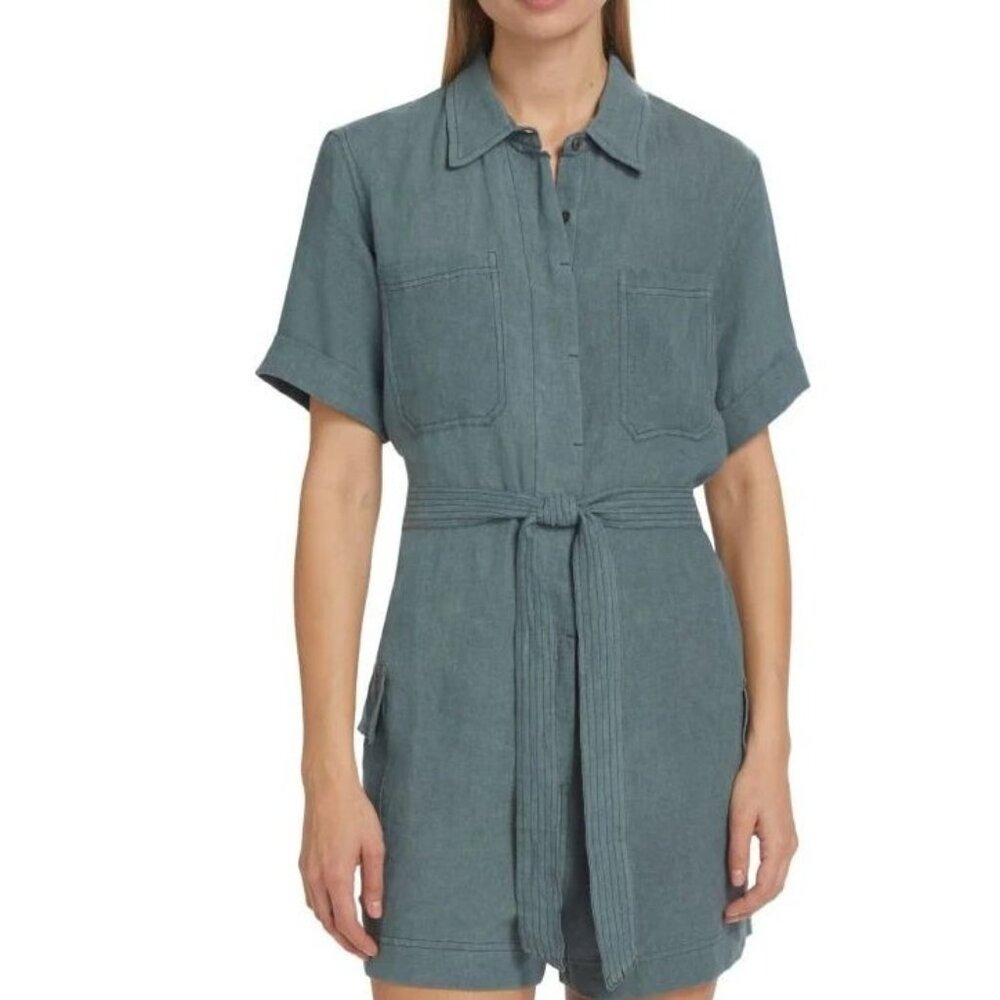 ATM Linen Short Sleeve Belted Romper, L
